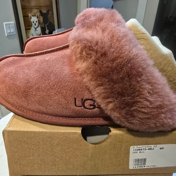 New Women's 100% UGG Brand Brown Scuffette II Slippers Shoes 1106872-RDJ Size 8 - Picture 1 of 9